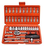 便利 な 工具 箱 ツール セット 46pcs 1/4 ラチェット ソケット ドライバー 整備 メンテナンス
