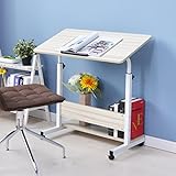 DlandHome 角度調節テーブル 昇降式サイドテーブル パソコンデスク ミニテーブル ソファーサイド キャスター付き ノートパソコンスタンド （ライトナチュラル 80 * 40CM）