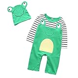 エルフ ベビー(Fairy Baby) ベビー服 カバーオールロンパース 帽子 肩開き 長袖 出産祝い (73CM, かえる模様)