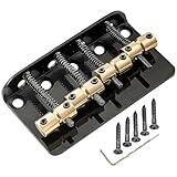 Musiclily Pro 19mm弦ピッチクラシック スタンダード 4弦ベース用ブリッジ ブラスサドル スチールプレート、ブラック