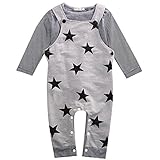 CANIS子供服　縞模様長袖上着＆星サロペット セット グレー　紺色 男の子 女の子　カバーオール オーバーオール　ロンパース (80, グレー)