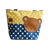 [クマ-イエロー] Blanchoアップリケ キッズ ファブリック アート ミニ ショッパーバッグ/トートバッグ-Ｍサイズ（H)26.92cm* L)33.78cm* W)12.95cm）