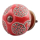 IndianShelfセラミックハンドメイドキャビネット引き出しドアノブドレッサーハンドルレッドMarigold Etchedオンライン 20 Knobs of 1.5" CK-1458-2-20