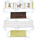 One Grace Place Puppy Pal Boy Crib Bumper, Powder Blue, Sage Green, Chocolate Brown, Orange, White b