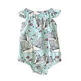 ベビー服　カバーオール　夏服　女の子　キッズ　白鳥プリント　ノースリーブ (80)