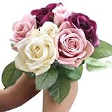 Mikeyストア9頭人工フェイク花シルクリーフローズウェディング花装飾ブーケ M ベージュ Mikey Store 2