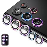 Galaxy S22 Ultra 用 カメラ保護フィルム HILEGENER for Samsung サムスン S22ウルトラ SCG14/SC-52C カメラフィルム レンズカバー アルミ合金 9H硬度 耐衝撃 ガラスレンズ保護フィルム 高透過率 露出オーバー防止 剝落防止 レンズ保護フィルム 簡単貼付 貼り付け補助ツール付き -多色