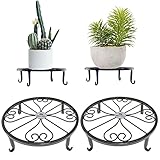 BOLESKA 2個組花台 アイアンフラワースタンド 植木鉢スタンド 猫脚付鉢置き プレート 飾り台 ガーデニング アンティーク 室内 屋外 おしゃれ(2個-ブラック)