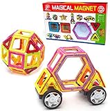 磁気タイル建物セット – 40大きいピースwith Wheels、教育玩具that teach色、形状、とパターン;構築Cars and Trucks for Boysまたは城のガールズ、Fun fo