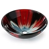 Tempered Glass Vessel Bathroom Vanity Sink Round Bowl, Multi Color [並行輸入品]