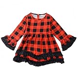 Bringtupガールズ格子のロングスリーブドレス、赤と黒の格子縞のクリスマスドレス、秋のドレス