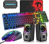 Mamba snakeゲーミングキーボードマウススピーカーコンバーターセット USBメンブレン式 有線 防水多機能マルチメディアキー 2400DPI調整なマウス 6つのボタン マウスパッド付き ゲーミングスピーカー RGBライト 有線 コンバーター コンパクト Switch/PS4/PS3対応(ブラック+スピーカー＋コンバーター)