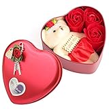 Yobansa 造花 石鹸の花 枯れない お花 薔薇 かわいいクマ 石鹸 バラハート型ギフトボックス 誕生日 結婚 記念日 卒業 入学 出産 お祝い，3本 (レッド)