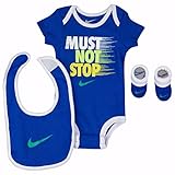 NIKE(ナイキ) 0-6months ブルーMUST NOT STOP半袖ボディースーツ超豪華3点セット 0-6months（身長約60-70cm） [並行輸入品]