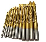 のこぎり 自在 ドリル 12 本 3 /4 / 5 / 6 / 6.5 / 8 mm 各2本 面取り バリ 取り 穴 あけ カッター ビット 工具 木工 鉄工 アルミ ステンレス 掘削 鋸 彫刻 研削