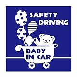 デザイン工房ＳＩＧＮＳ 車ステッカー Baby in car 8 綺麗にはがせる 車 ステッカー 熊 風船 ベビーカー ネイビー