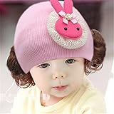 帽子 ベビー　キャップ キッズ　子供ハット かつら ウィッグ 付き 新生児 女の子 ヘアバンド ヘアアクセサリー水玉 ウサギ パープル