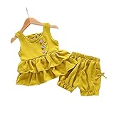 夏ベイビー服セット ノースリーブトップス Pojour ガールズＴシャツ+パンツ かわいいファッション2セット 子供ギフト 綿 通気 90cm 黄色