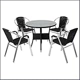 人工ラタンチェア4脚 丸テーブル1台 5点セット 強化ガラス ブラック 籐 肘掛けカバー付き 家具 ファニチャー インテリア スタッキングチェア リビング chair 椅子 南国 アジアン バリ風 リ