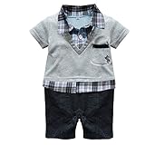 （ワボーズ） Waboatsベビー ボーイ重ね着風ロンパス 夏の服装 フォーマル 赤ちゃん 楽ちん 柔らか カバーオール グレー 95