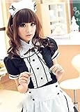【ELEEJE】ハロウィン 大人用 メイド服 ＆ レースニーハイ 豪華5点セット (S, 黒)