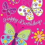 Creative Converting Butterfly Sparkle Happy Birthday Lunch Napkins, 16 Count [並行輸入品]