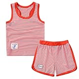 Tortor 1bacha(JP) 男女兼用　子供服　タンクトップ　短パンツ　キッズ　男の子　よこ縞　スーツ　2点セット　シャツ　ショットパンツ　女の子　袖なし　着心地がいい　夏　普段着　通園　通学　
