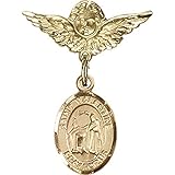 ゴールドFilled Babyバッジwithローマの聖バレンタインチャームとエンジェルW / Wingsバッジピン1 x 3 / 4インチ