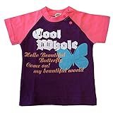 ベビー ラグラン 半袖Ｔシャツ パープル 生後6ヶ月 70cm 背面フリル 蝶々