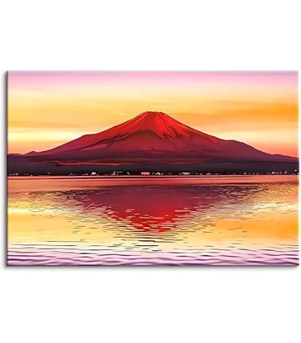 Amazon.co.jp: OTAART 徳田春邦油絵額F6金 「赤富士」 1102840 0208al