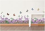 89 Inches Romantic Purple Flowers with Butterflies Border Skirting Wall Decals Peel and Stick Wall S