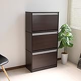 シューズボックス 下駄箱 スリム 3段扉 最大27足収納 フラップ ドア靴箱 シューズラック ダークブラウン TCP355-DBR