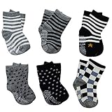 6 Pairs Assorted Anti Slip Ankle Cotton Socks with Grip Baby Toddler Non-skid Cotton Stretch Knit St