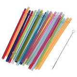 SONONIA 耐久性　再利用可能な　硬質プラスチック製　ストライプ　ストロー　25本入り　　クリーニング　ブラシ付き　クリスマスパーティー　装飾
