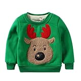 PANCY 子供服 秋冬 長袖 トレーナー 裏起毛 丸い襟 男の子 女の子 可愛い トナカイ アップリケ(100cm,グリーン)