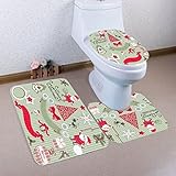 iusun 3pcsクリスマスバスルームノンスリップPedestalラグ+トイレ蓋カバー+バスマットセットトイレ装飾用
