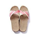 [Confis] スリッパ リネン 亜麻 室内 ルームシューズ 軽量 前開き 滑り止め 厚底 涼感(S・ベージュ)