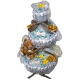 おむつケーキ【3段】チェックリボン＆ベア 出産祝いパンパースM男女共用オムツケーキ