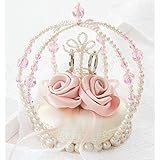 ビーズのクラウンとローズのリングピロー（ピンク）完成品【ウェディング 結婚式】