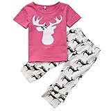 CanisベビーGirls幼児用半袖鹿TシャツとフリルカプリパンツOutfit カラー: レッド