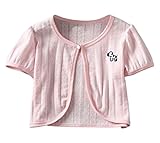 Plus Nao(プラスナオ) カーディガン 半袖カーディガン ボレロ 半袖 子供服 キッズ服 女の子 羽織り レース柄 ワンポイント アップリケ ラウ ピンク 110