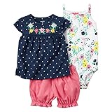 Carter's（カーターズ） フラワー＆ドット 3ピース（ボディスーツ・チュニックTシャツ・パンツ)セット 12M(9-12ヶ月)[並行輸入品]