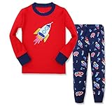 Gold treasure綿100%子供パジャマ長袖 キッズ 漫画のロケット打ち上げ寝間着2-7歳 (120cm(6歳))