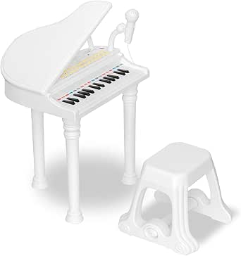 Amazon Co Jp Rizkiz グランドピアノ ホワイト 知育玩具 3歳 キッズ用ピアノ 子供用 楽器 おもちゃ 子供用 マイク イス付き 録音 多機能 再生 ホビー 通販