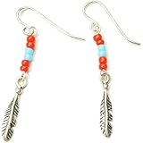 [Krishna yukatan] シルバーピアス ビーズ 羽 フェザー フックピアス サガリピアス シルバー925