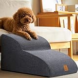 犬 階段 ペット スロープ 2段UP 犬 ステップ ペットステップ 35D高反発 犬用階段 犬 スロープ ドッグステップ 犬の階段 ペット用階段 犬 段差 犬用スロープ 段差解消 滑り止め付き 洗えるカバー ハンドル付き 安全 小型犬/中型犬/シニア犬/子犬/猫/ウサギ適用 (グレー, 二段Plus)