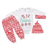 Lovoski 赤ちゃん　　女の子　男の子　私の最初のクリスマスパーティーの衣装　　4枚の衣装セット　　贈り物　　全4サイズ - ホワイトとピンク, 80