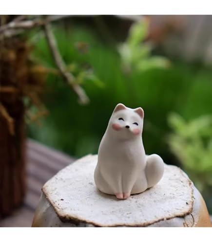Amazon.co.jp: QIUEER 神狐 キツネの置物 白狐 一途な愛/キツネ 陶器