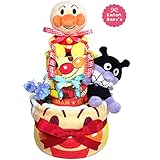 出産祝いに大人気！ アンパンマン・バイキンマンのおむつケーキ/赤ちゃんの内祝い・誕生日プレゼント ギフトセット ダイパーケーキ/男の子 (パンパースM18枚 （1歳のお誕生日プレゼント用に）)