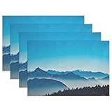 wihveプレースマットWipeableダイニングフランス山Fog Mist日の出森の木 12 x 18 inch